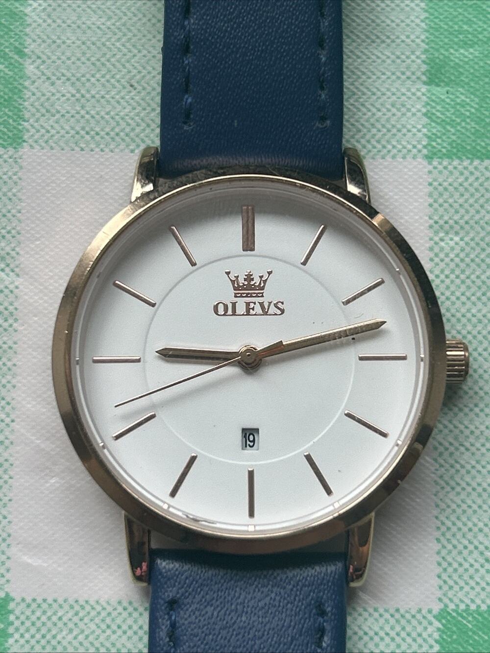 Olevs Rose Gold Tone Blue Band Women’s Quartz Watch